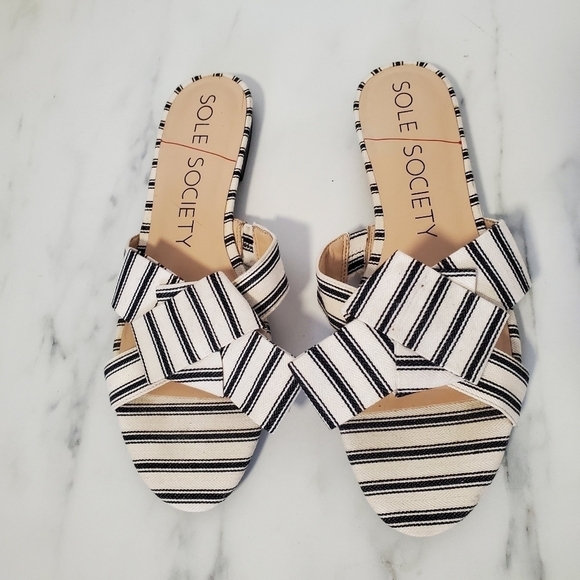 Sole society Slide Slip On Striped Matty Sandals with bow - Picture 7 of 8